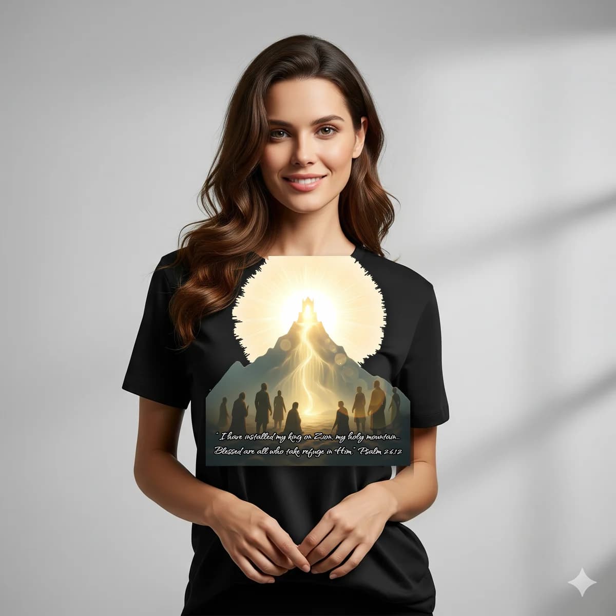 Refuge in Him — Psalm 2:12 Christian t-shirt design (English, Black)