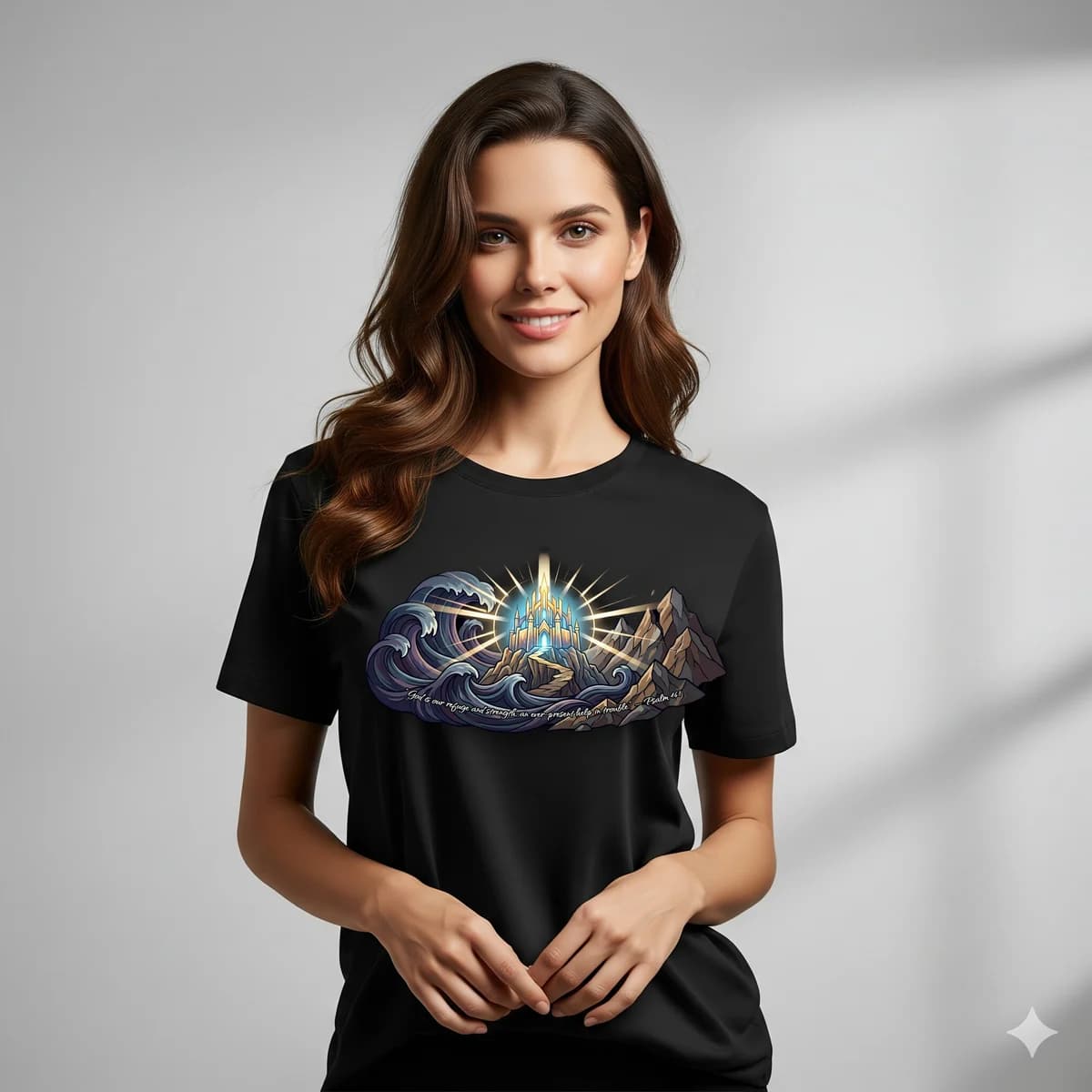 God Is Our Refuge — Psalm 46:1 Christian t-shirt design (English, Black)