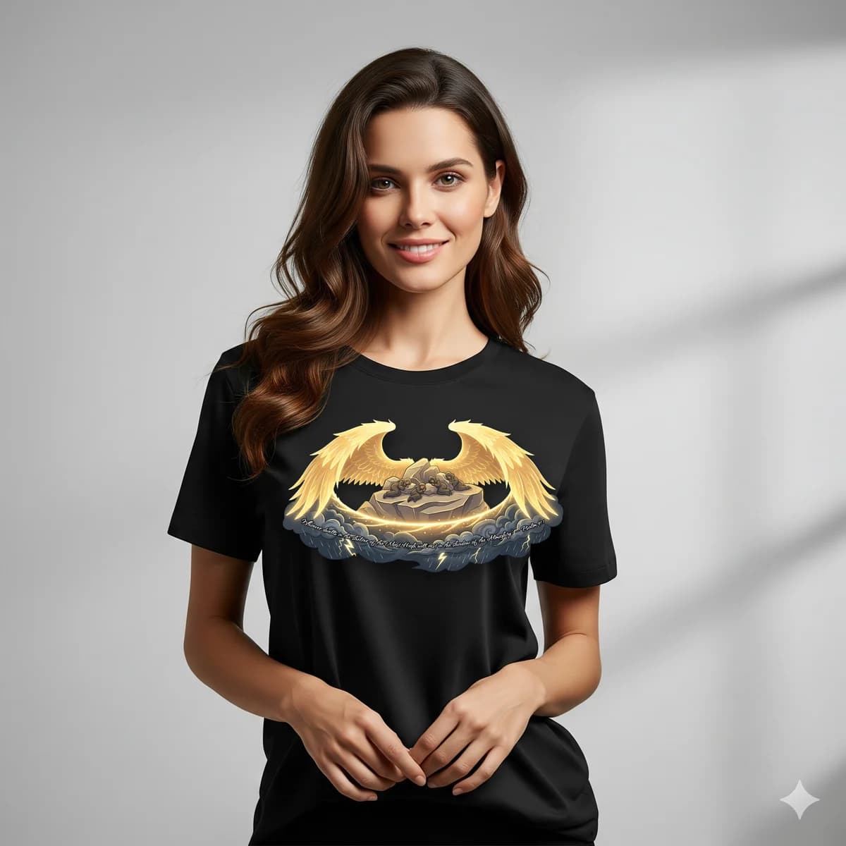 Shelter of the Most High — Psalm 91:1 Christian t-shirt design (English, Black)
